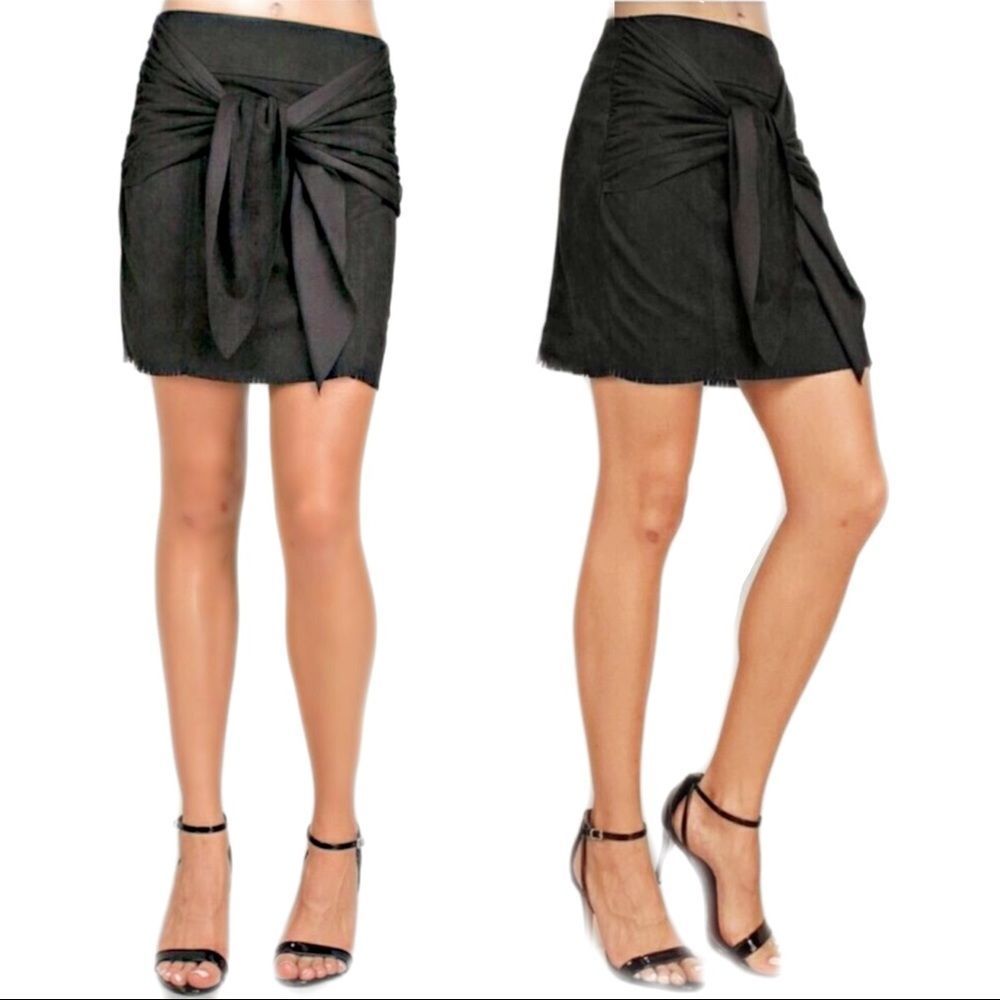 Front Tie Suede Mini Skirt